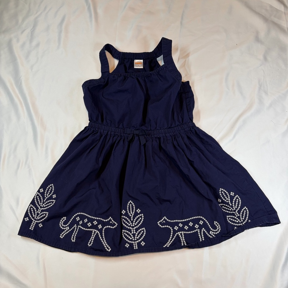 Gymboree Navy Dress with White Animal Embroidery